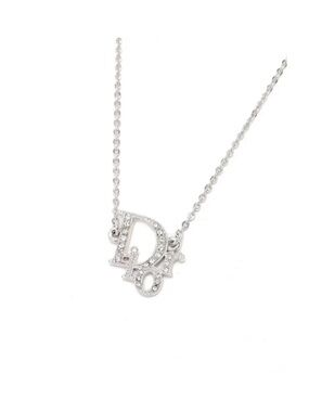 Vintage Dior Crystal 'Dior' Logo Pendant Necklace - Silver